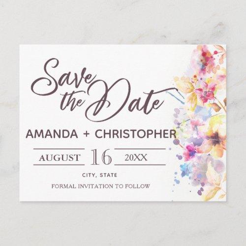 Watercolor Pastel Floral  Save the Date Postcard