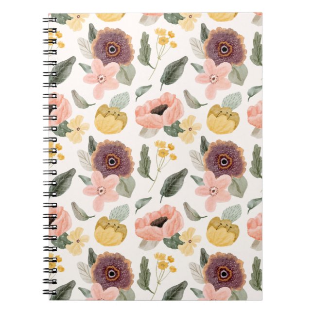 Watercolor Pastel Floral Seamless Pattern | Soft Notebook (Front)