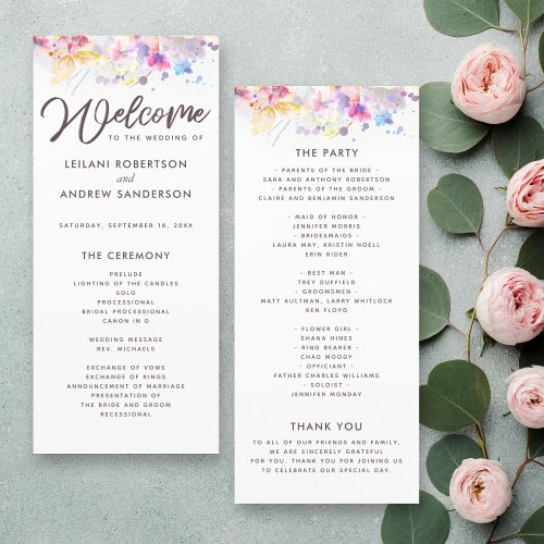 Watercolor Pastel Floral Wedding Program