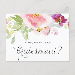 Watercolor Pastel Floral Will You Be My Bridesmaid Invitation Postcard
