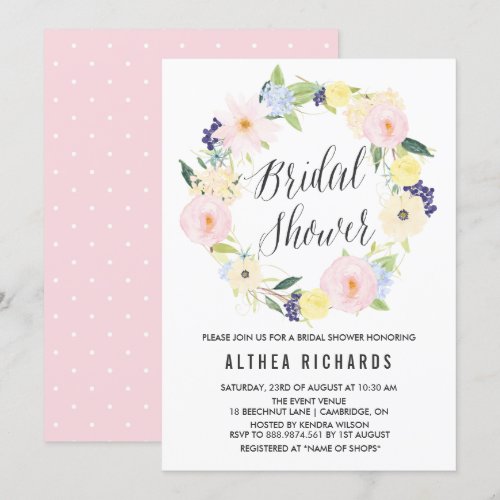 Pastel Floral Wreath Bridal Shower Invitation 5" X 7" Invitation Card