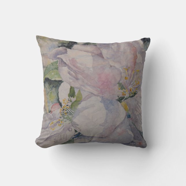 Watercolor Pastel Flower Blooms Throw Pillow (Front)