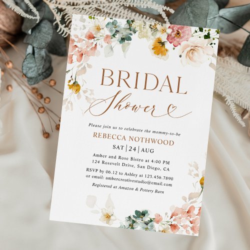Watercolor Pastel Flowers Bridal Shower Invitation