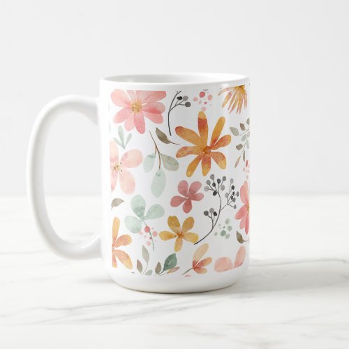 Watercolor Pastel Flowers Floral Pattern Coffee Mug