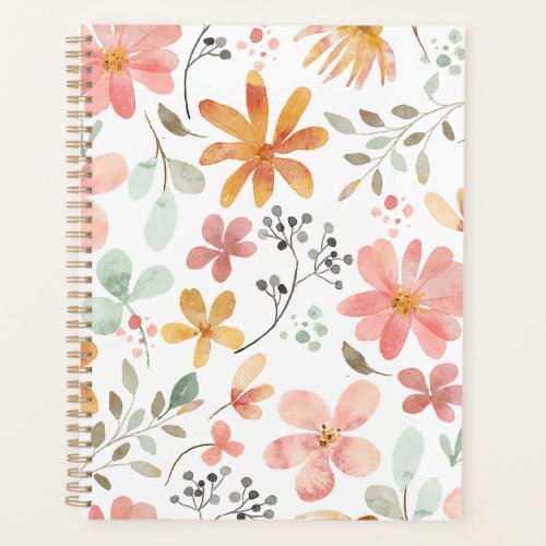 Watercolor Pastel Flowers Floral Pattern Planner