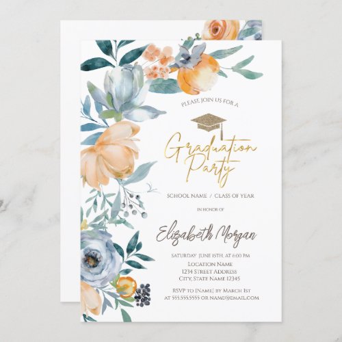 Watercolor Pastel Flowers Graduation Party Invitation