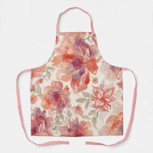 Watercolor Pastel Flowers Light Orange Apron
