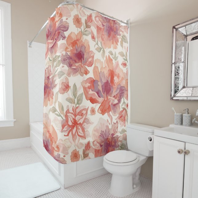 Watercolor Pastel Flowers Light Orange Shower Curtain (In Situ)