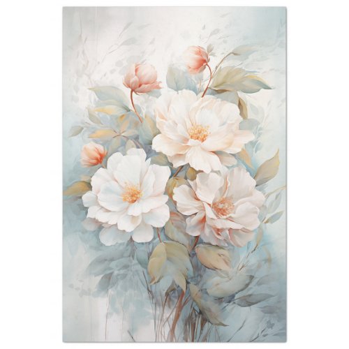 Watercolor pastel green peach blush white flowers tissue paper