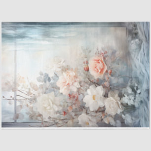 Watercolor pastel green peach blush white flowers tissue paper