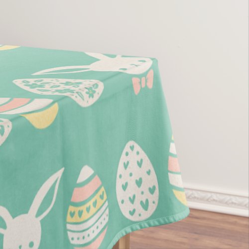 Watercolor Pastel Green White Easter Eggs Pattern Tablecloth