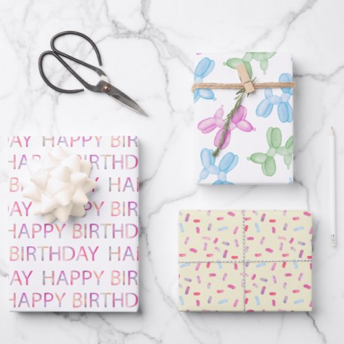 Watercolor Pastel Happy Birthday Set Of Wrapping Paper Sheets