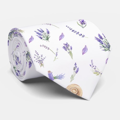 Watercolor Pastel Lavender Flowers Neck Tie