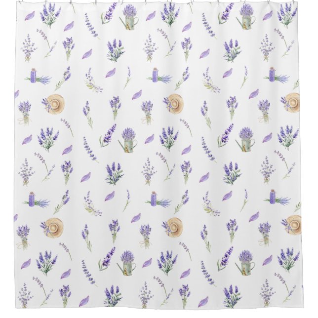 Watercolor Pastel Lavender Flowers Shower Curtain (Front)