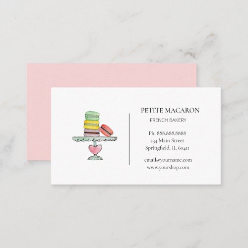 Watercolor Pastel Macarons bakery business card