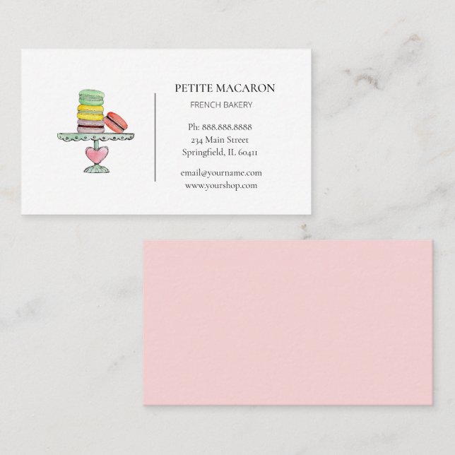 Watercolor Pastel Macarons bakery business card (Front/Back)