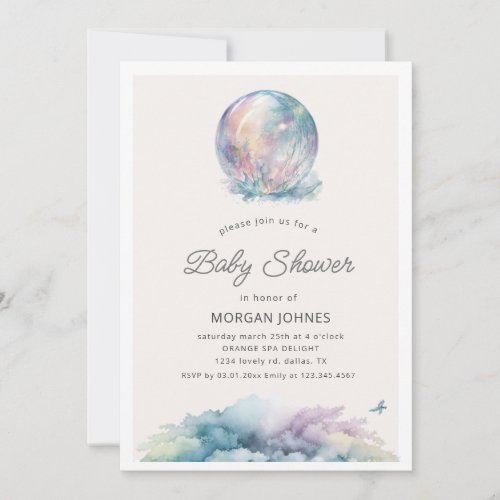 watercolor pastel moon baby shower invitation