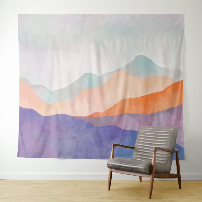 Watercolor Pastel Mountains Nature Landscape Tapestry (In Situ (Horizontal))