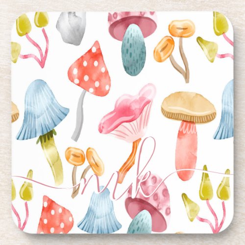  Watercolor Pastel Mushrooms Beverage Coaster