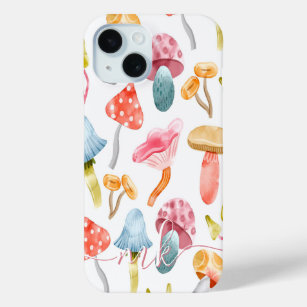  Watercolor Pastel Mushrooms iPhone 15 Case