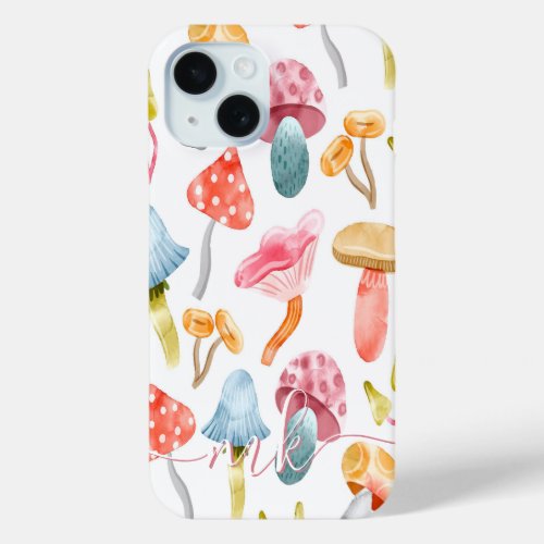  Watercolor Pastel Mushrooms iPhone 15 Case