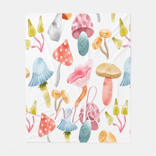  Watercolor Pastel Mushrooms Fleece Blanket