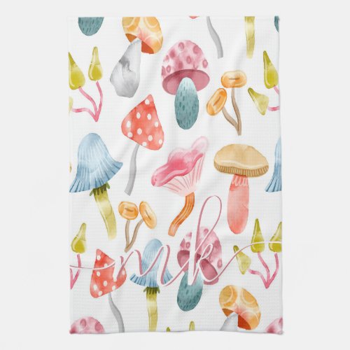  Watercolor Pastel Mushrooms Kitchen Towel