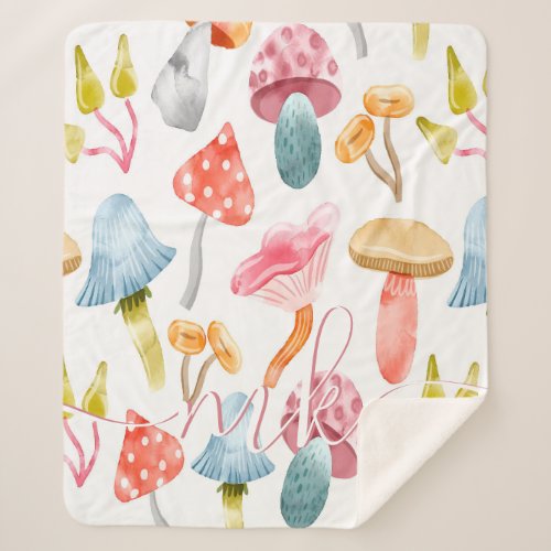  Watercolor Pastel Mushrooms Sherpa Blanket