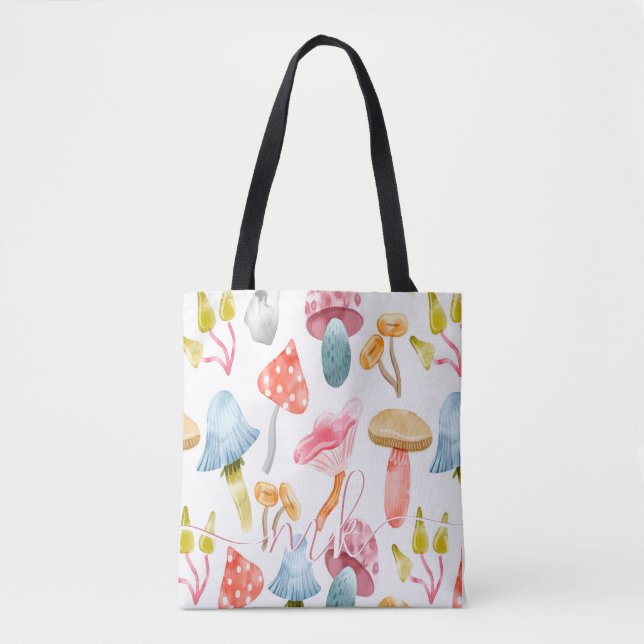  Watercolor Pastel Mushrooms Tote Bag (Front)