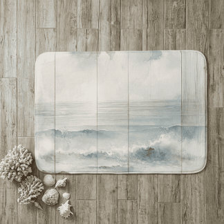 Watercolor Pastel Ocean Rustic Wood Texture Bath Mat