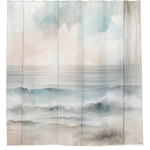 Watercolor Pastel Ocean Rustic Wood Texture Shower Curtain
