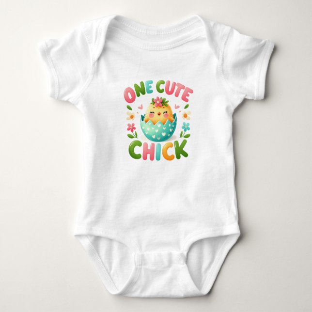 Watercolor pastel one cute chick floral baby bodysuit (Front)