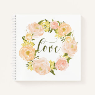 Watercolor Pastel Orange Peonies Wreath Love Notebook