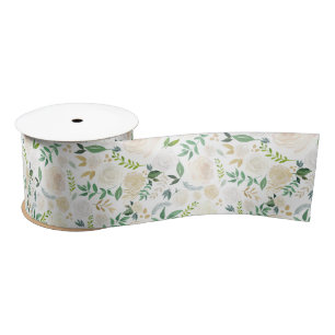 Watercolor Pastel Peonies Gold Glitter Pattern Satin Ribbon