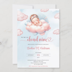Watercolor pastel pink and blue cloud nine girl invitation
