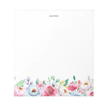 Watercolor Pastel Pink And Blue Peonies Garland Notepad by KeikoPrints at Zazzle