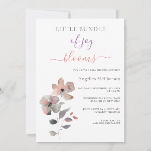 Watercolor Pastel Pink and Purple Floral Blooms  Invitation
