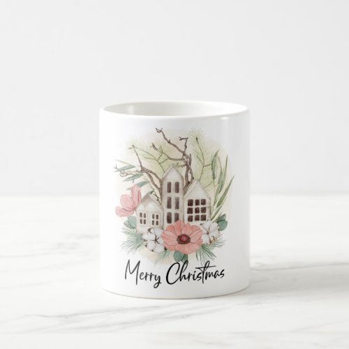 Watercolor Pastel Pink Brown Green Merry Christmas Coffee Mug