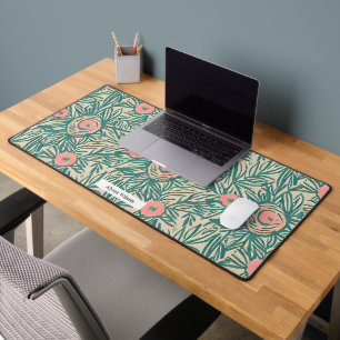 Watercolor Pastel Pink & Green Floral Pattern Desk Mat