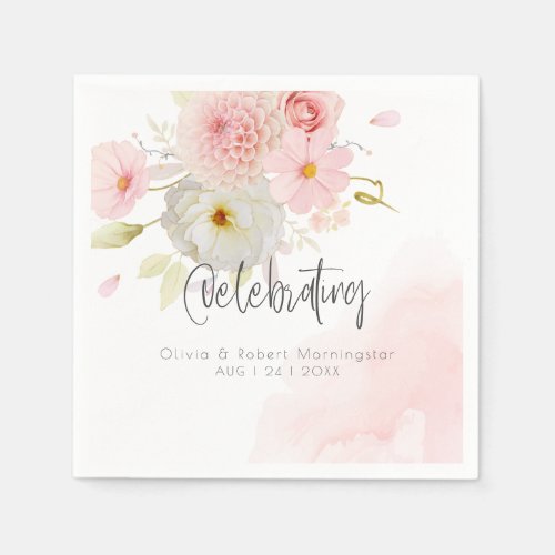 Watercolor Pastel Pink Mixed Flowers  Napkins