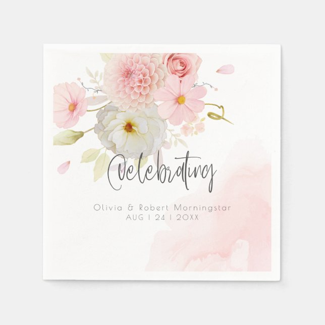 Watercolor Pastel Pink Mixed Flowers  Napkins (Front)