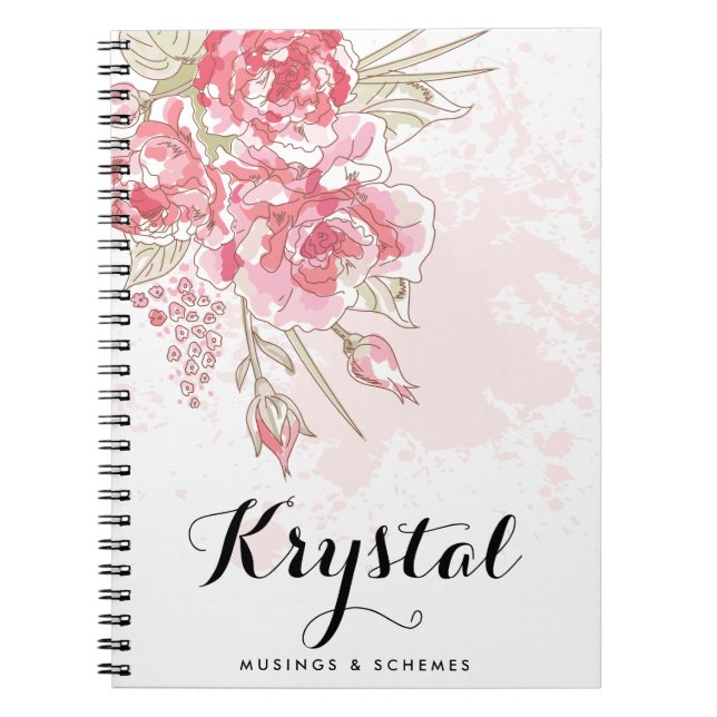 Watercolor Pastel Pink Peonies Personalized Notebook (Front)