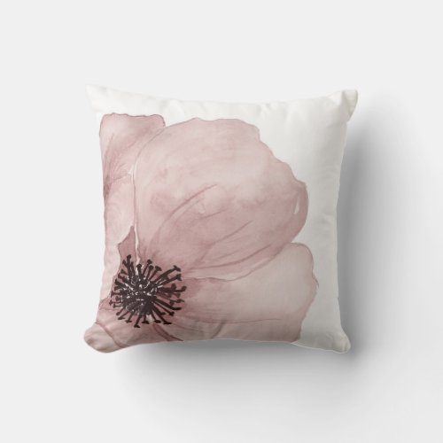 Watercolor Pastel Pink Poppy Throw Pillow