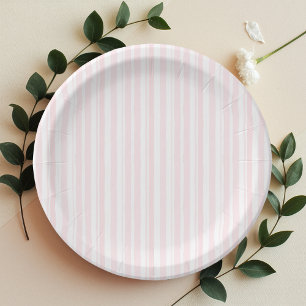 Watercolor Pastel Pink Stripe Pattern Paper Plates