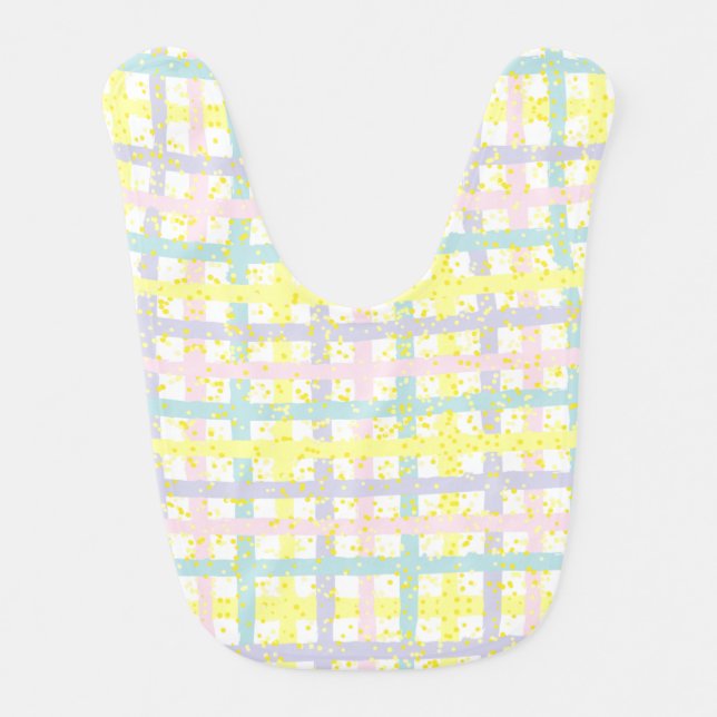 Watercolor Pastel Plaid Baby Bib (Front)