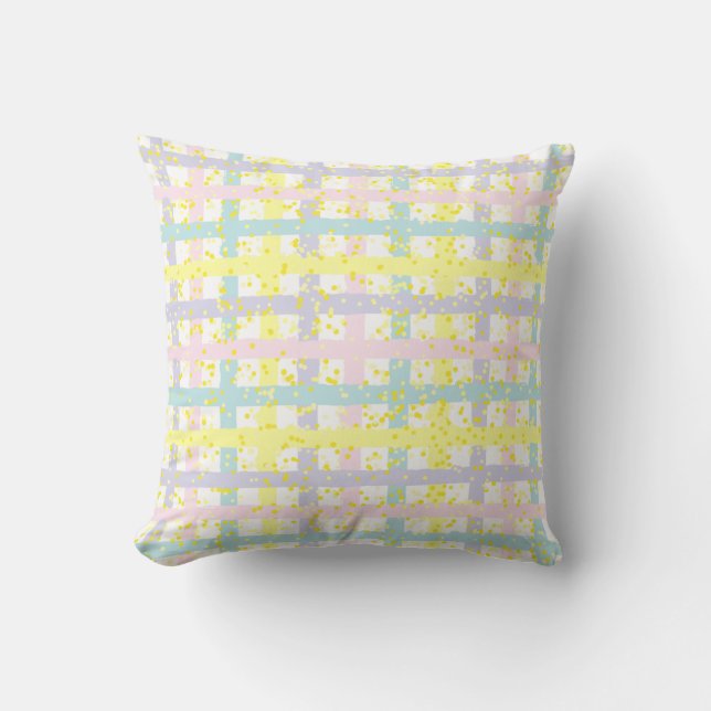Watercolor Pastel Plaid Throw Pillow (Front)