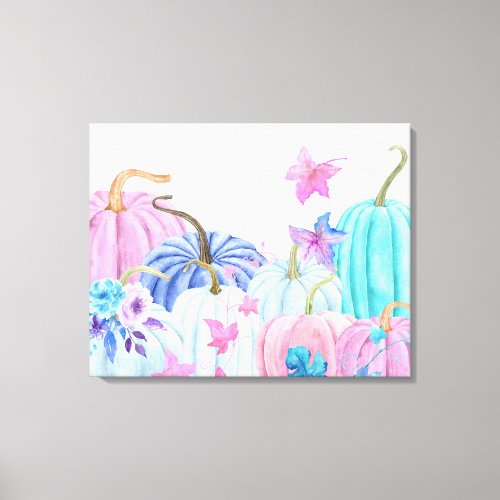 Watercolor pastel pumpkin and floral frame canvas print