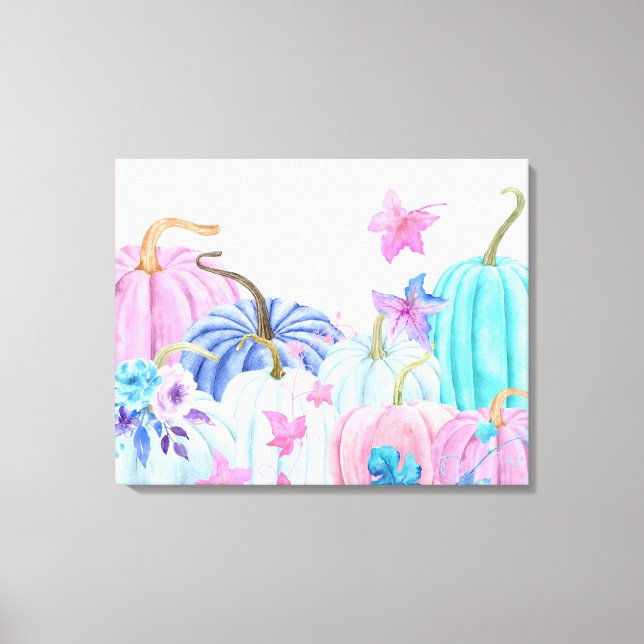 Watercolor pastel pumpkin and floral frame canvas print (Front)