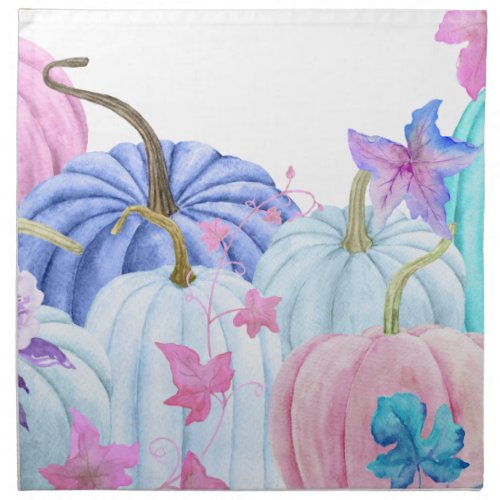 Watercolor pastel pumpkin and floral frame cloth napkin