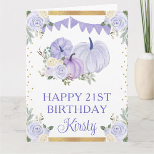 Watercolor Pastel Purple Floral Pumpkins Birthday Card